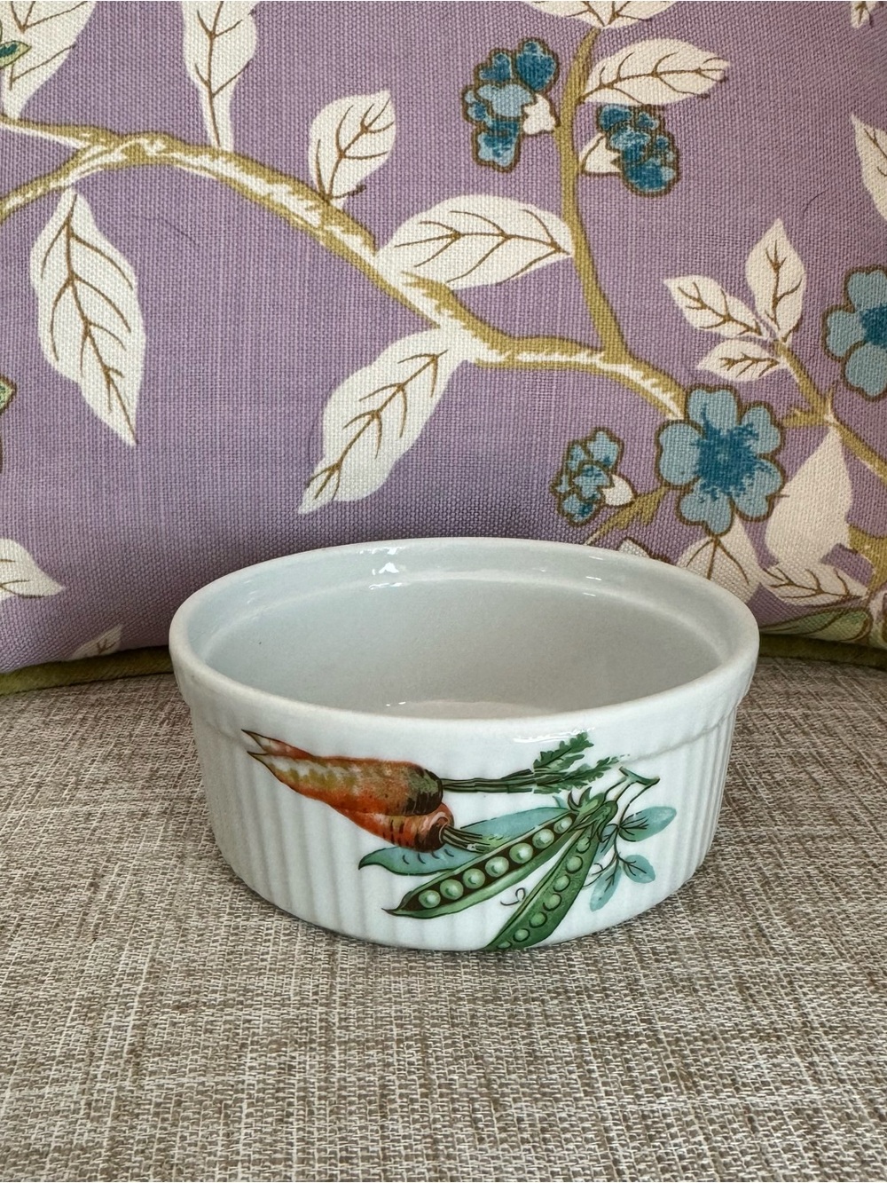 Vintage Apilco Garden Vegetable Pattern Porcelain Soufflé Dish / Ramekin